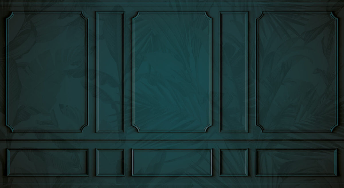 Teal Panel Molding Wallpaper : Tonal Palm Leaf Mural - View 2