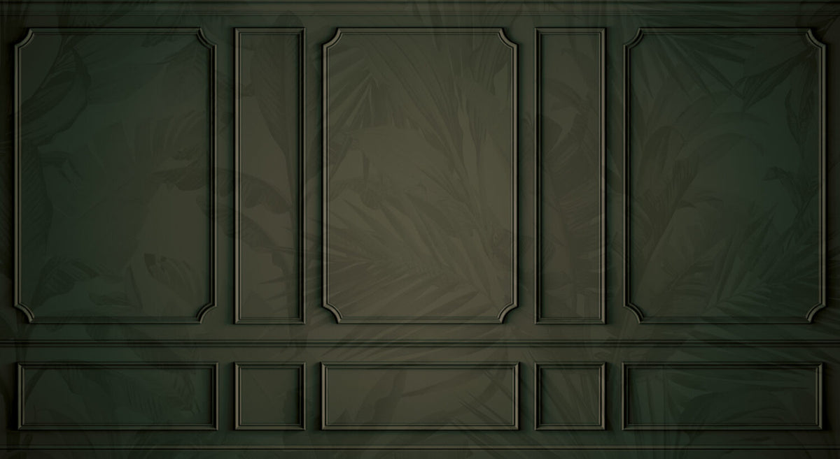 Olive Panel Molding Wallpaper : Tonal Palm Leaf Mural - View 2