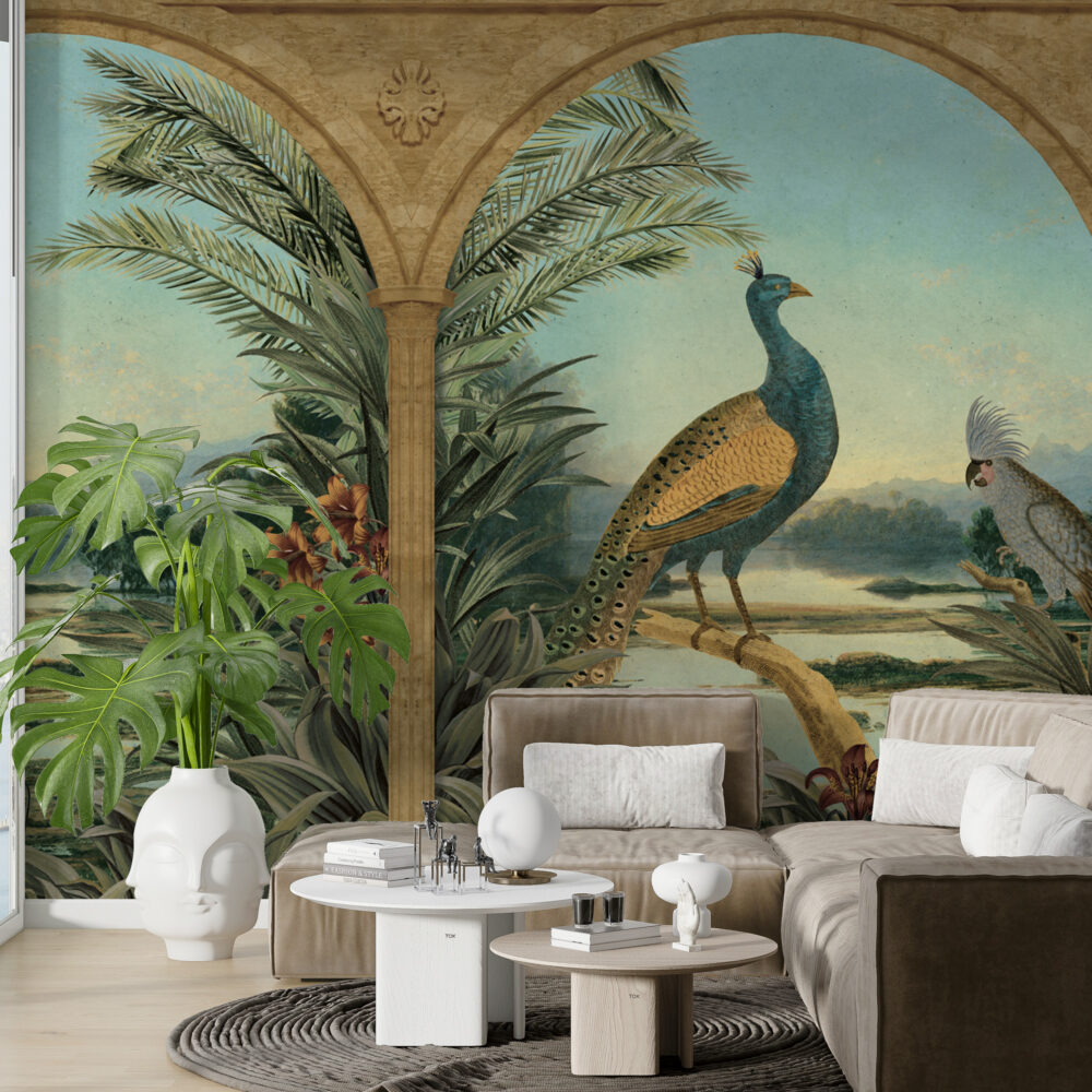 Peacock Arch View Wallpaper : Tropical Lake Landscape Mural - View 4