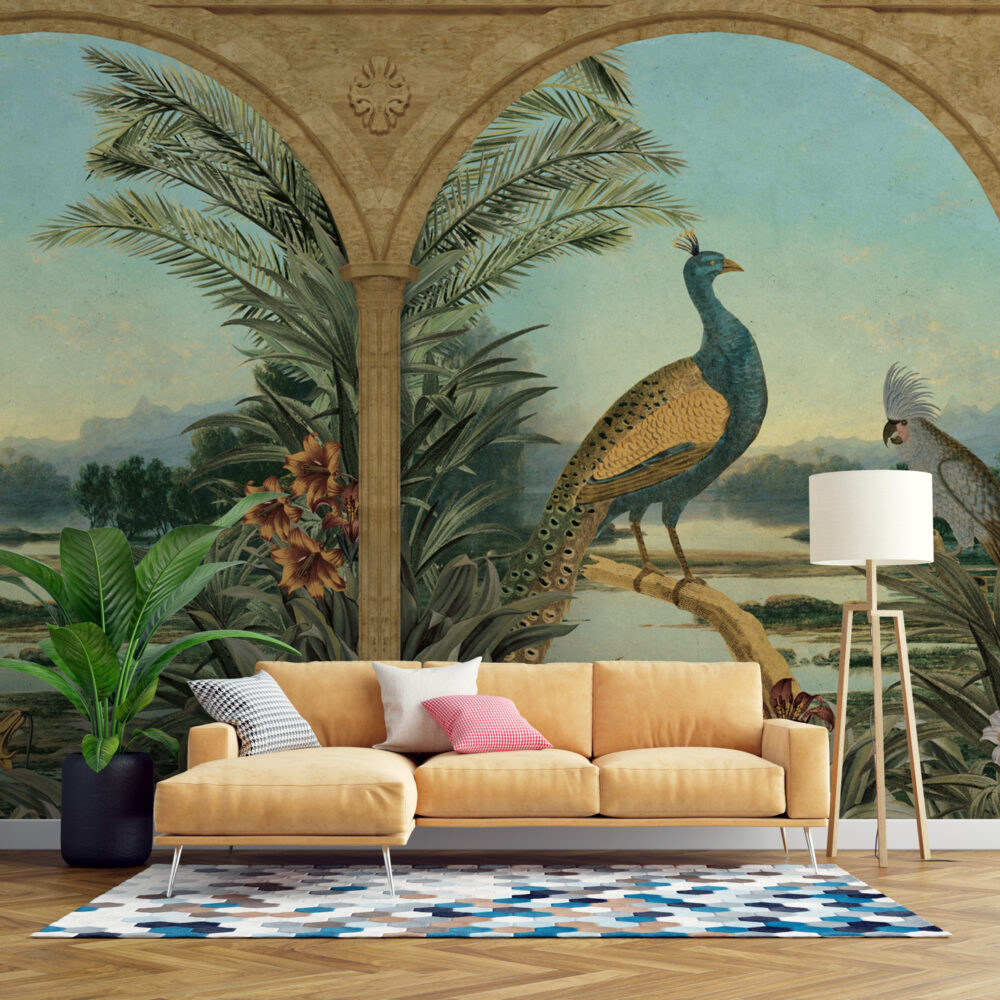 Peacock Arch View Wallpaper : Tropical Lake Landscape Mural - View 5