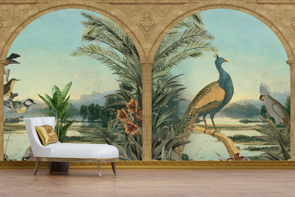 Peacock Arch View Wallpaper : Tropical Lake Landscape Mural