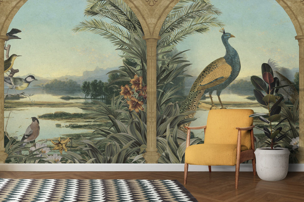 Peacock Arch View Wallpaper : Tropical Lake Landscape Mural - View 3