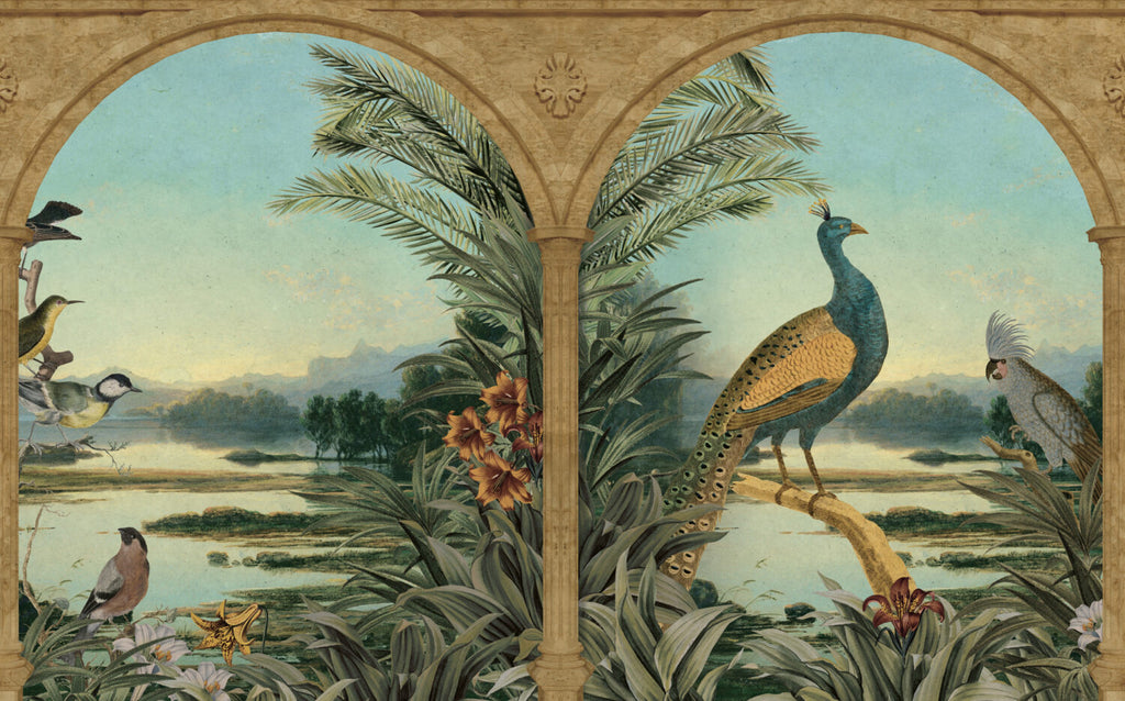 Peacock Arch View Wallpaper : Tropical Lake Landscape Mural - View 2