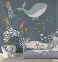 Grey Ocean Life Wallpaper : Whale And Sea Turtle Kids Mural