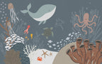 Grey Ocean Life Wallpaper : Whale And Sea Turtle Kids Mural - View 2