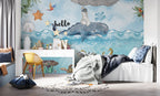 Polar Bear And Whale Wallpaper : Watercolor Arctic Sea Mural - View 4