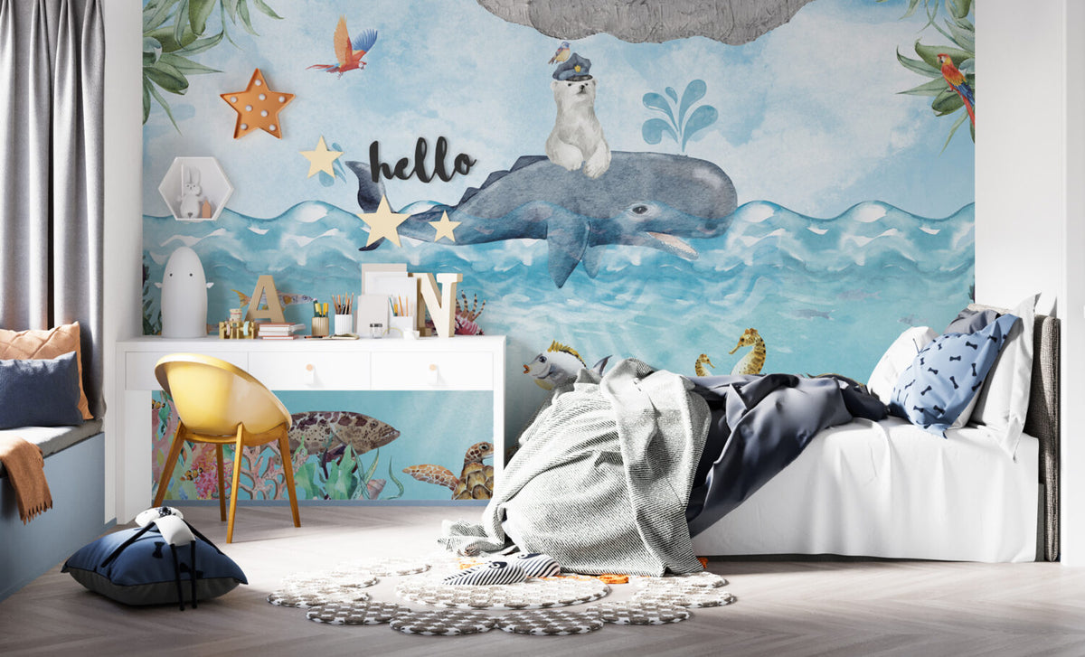 Polar Bear And Whale Wallpaper : Watercolor Arctic Sea Mural - View 4
