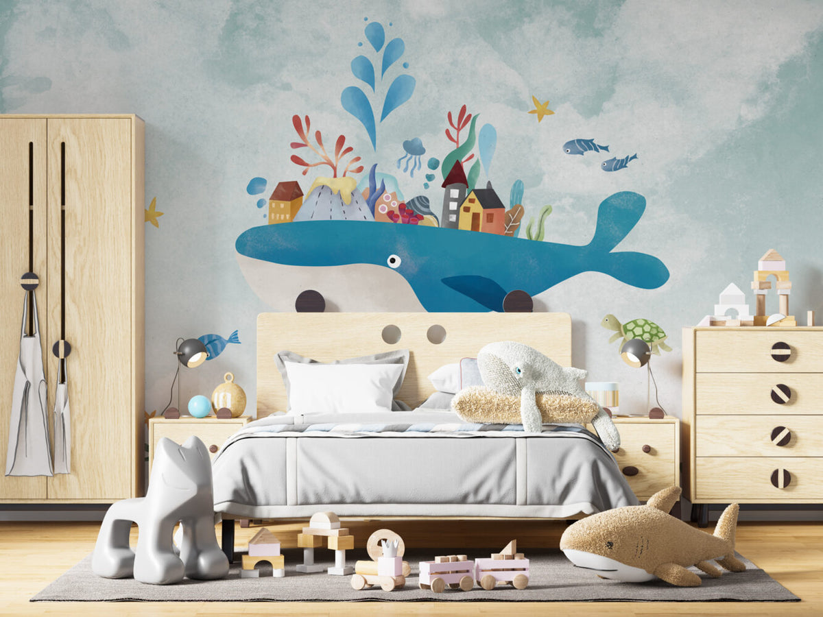 Whale Village Wallpaper : Colorful Houses On A Whale Mural - View 4