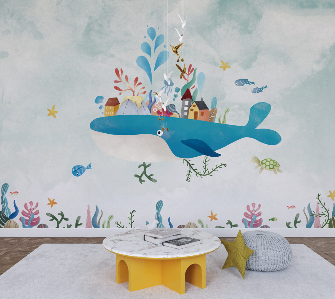 Whale Village Wallpaper : Colorful Houses On A Whale Mural