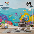 Submarine Monkey Ocean Wallpaper : Cartoon Sea Creatures Mural