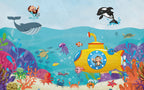 Submarine Monkey Ocean Wallpaper : Cartoon Sea Creatures Mural - View 2