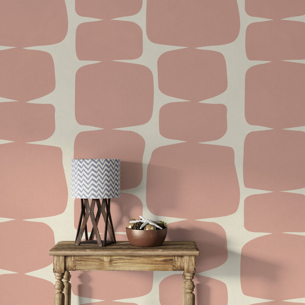 Pink Retro Shape Wallpaper : Mid Century Rounded Squares Mural - View 5