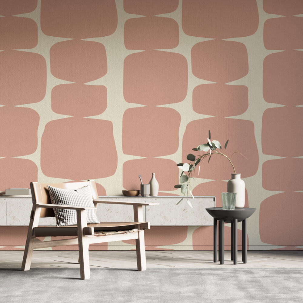 Pink Retro Shape Wallpaper : Mid Century Rounded Squares Mural - View 6