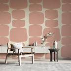Pink Retro Shape Wallpaper : Mid Century Rounded Squares Mural - View 6