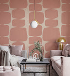 Pink Retro Shape Wallpaper : Mid Century Rounded Squares Mural