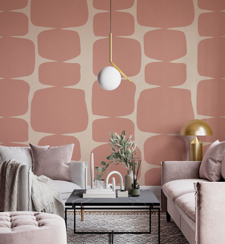 Pink Retro Shape Wallpaper : Mid Century Rounded Squares Mural