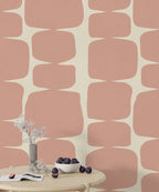 Pink Retro Shape Wallpaper : Mid Century Rounded Squares Mural - View 4