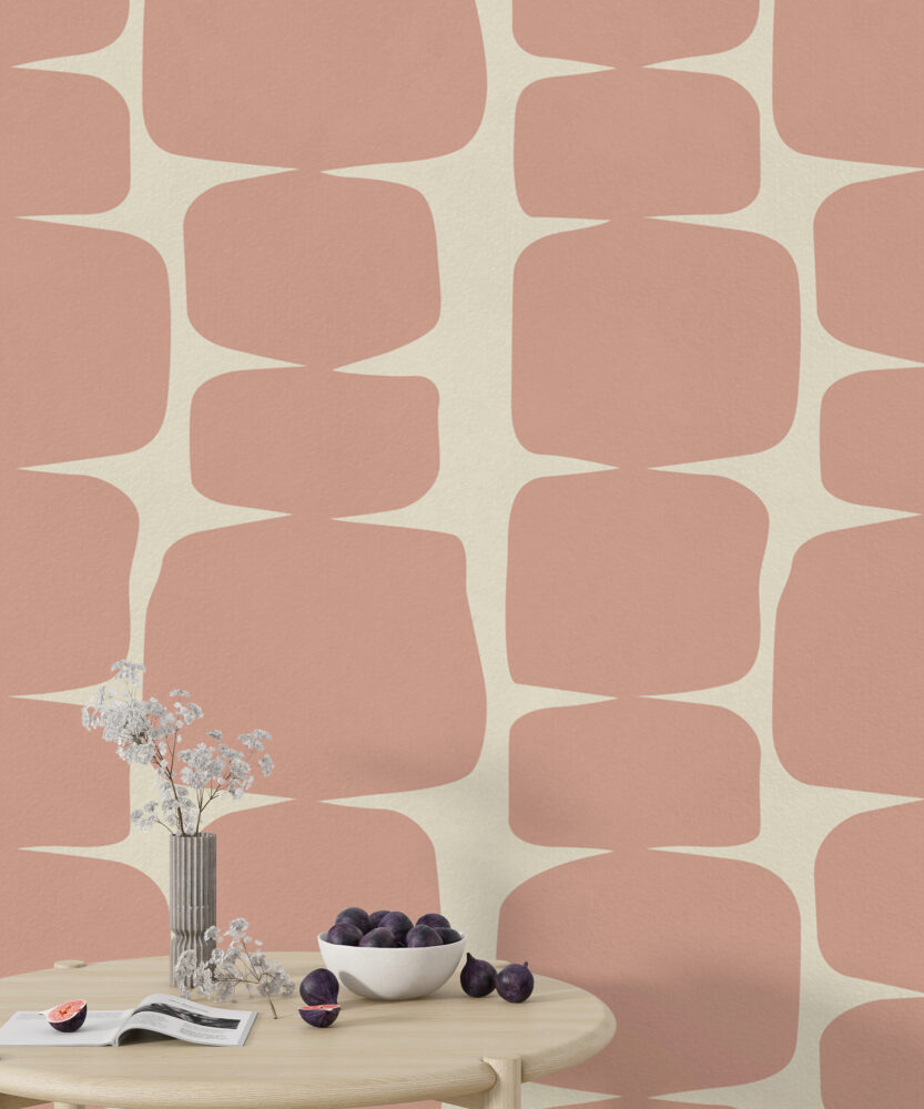 Pink Retro Shape Wallpaper : Mid Century Rounded Squares Mural - View 4
