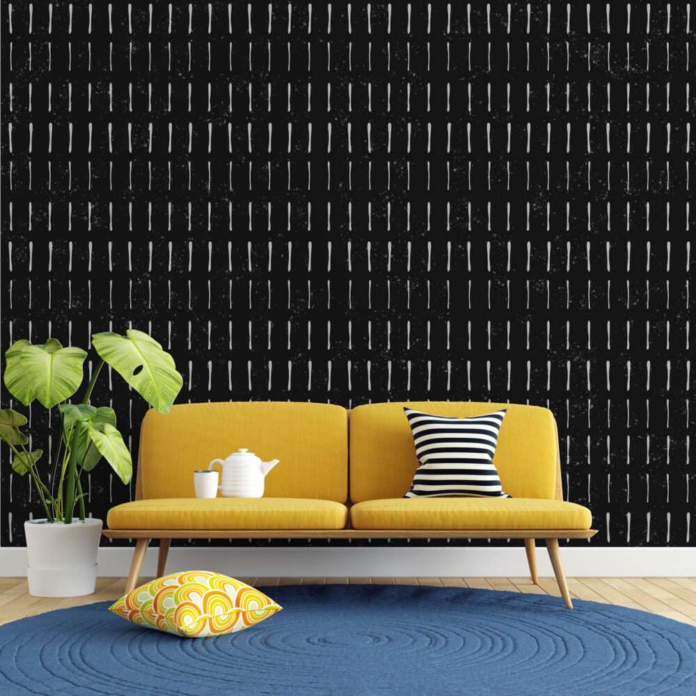 Black Dash Line Wallpaper : White Stroke Pattern Mural - View 6
