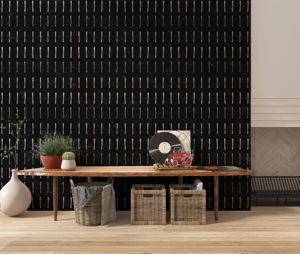 Black Dash Line Wallpaper : White Stroke Pattern Mural - View 3