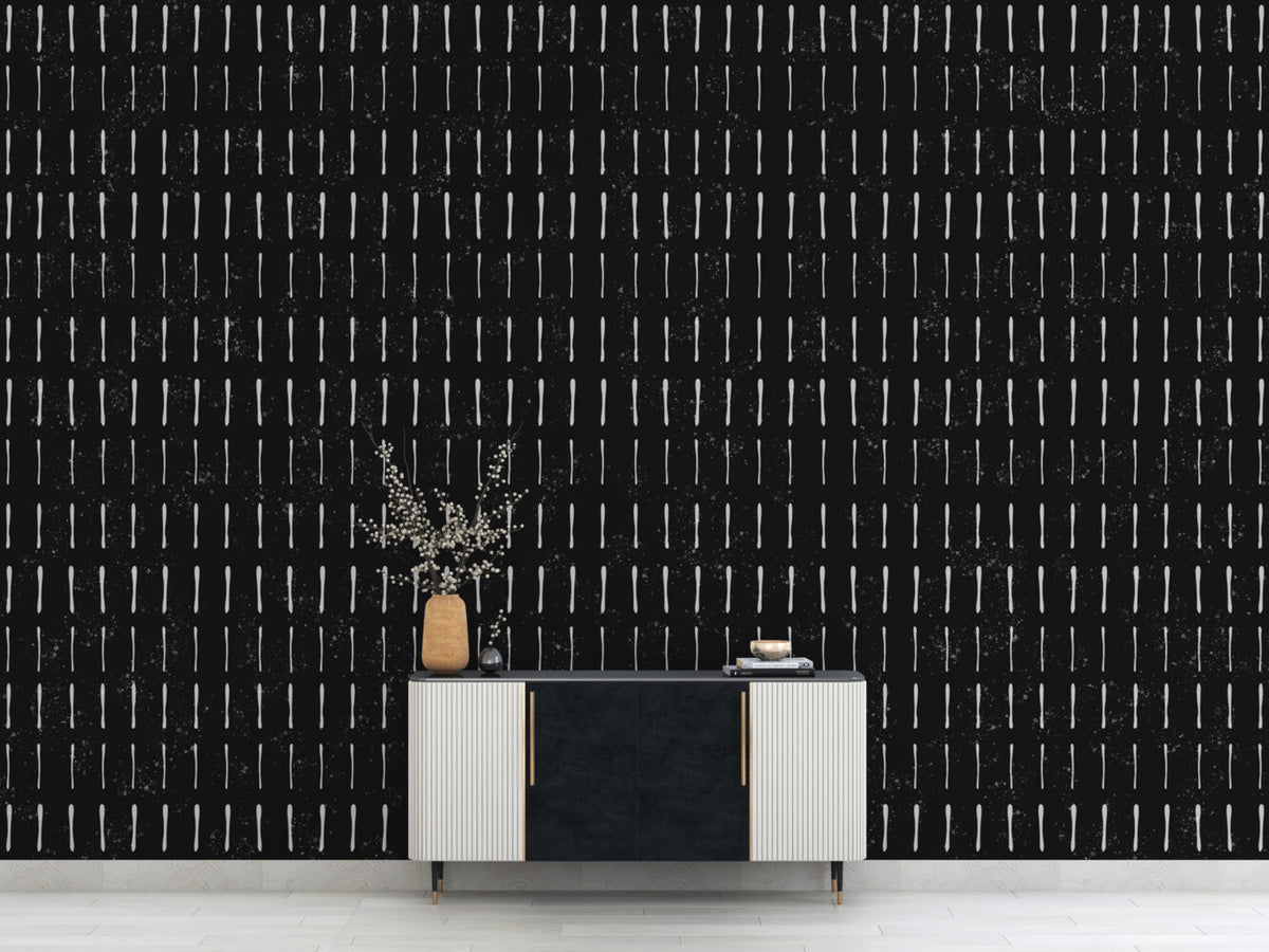 Black Dash Line Wallpaper : White Stroke Pattern Mural - View 4