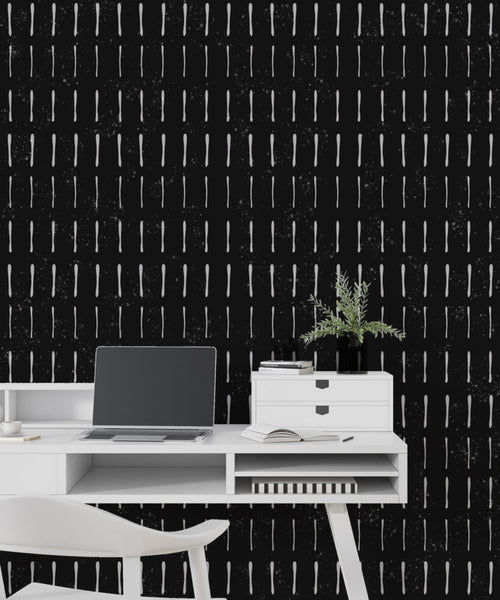 Black Dash Line Wallpaper : White Stroke Pattern Mural