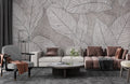 Line Leaf Plaster Wallpaper : Grey Concrete Botanical Mural