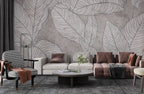 Line Leaf Plaster Wallpaper : Grey Concrete Botanical Mural