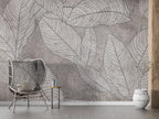 Line Leaf Plaster Wallpaper : Grey Concrete Botanical Mural - View 4