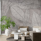 Line Leaf Plaster Wallpaper : Grey Concrete Botanical Mural - View 5