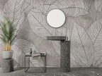 Line Leaf Plaster Wallpaper : Grey Concrete Botanical Mural - View 6