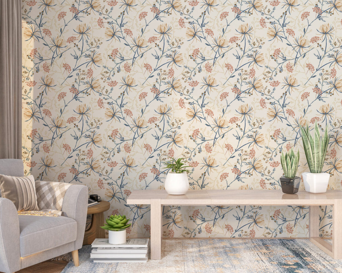Wildflower Sprig Wallpaper : Cream Meadow Floral Mural