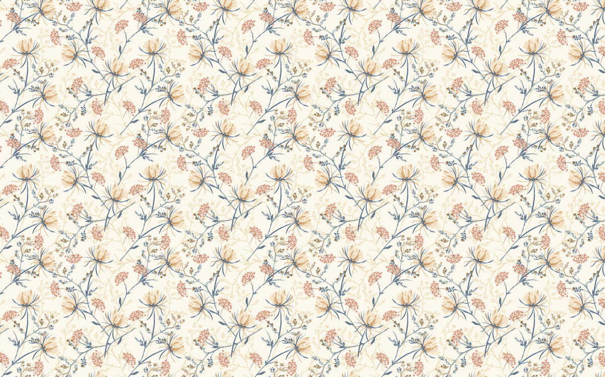 Wildflower Sprig Wallpaper : Cream Meadow Floral Mural - View 2