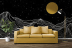 Black And White Mountain Wallpaper : Line Art Night Sky Mural - View 3