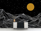 Black And White Mountain Wallpaper : Line Art Night Sky Mural - View 4