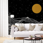 Black And White Mountain Wallpaper : Line Art Night Sky Mural - View 5