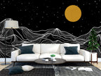 Black And White Mountain Wallpaper : Line Art Night Sky Mural