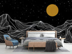 Black And White Mountain Wallpaper : Line Art Night Sky Mural - View 6