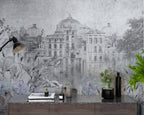 Faded Palace Garden Wallpaper : Grey Vintage Architecture Mural - View 6
