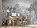 Faded Palace Garden Wallpaper : Grey Vintage Architecture Mural - View 4