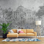 Faded Palace Garden Wallpaper : Grey Vintage Architecture Mural - View 5
