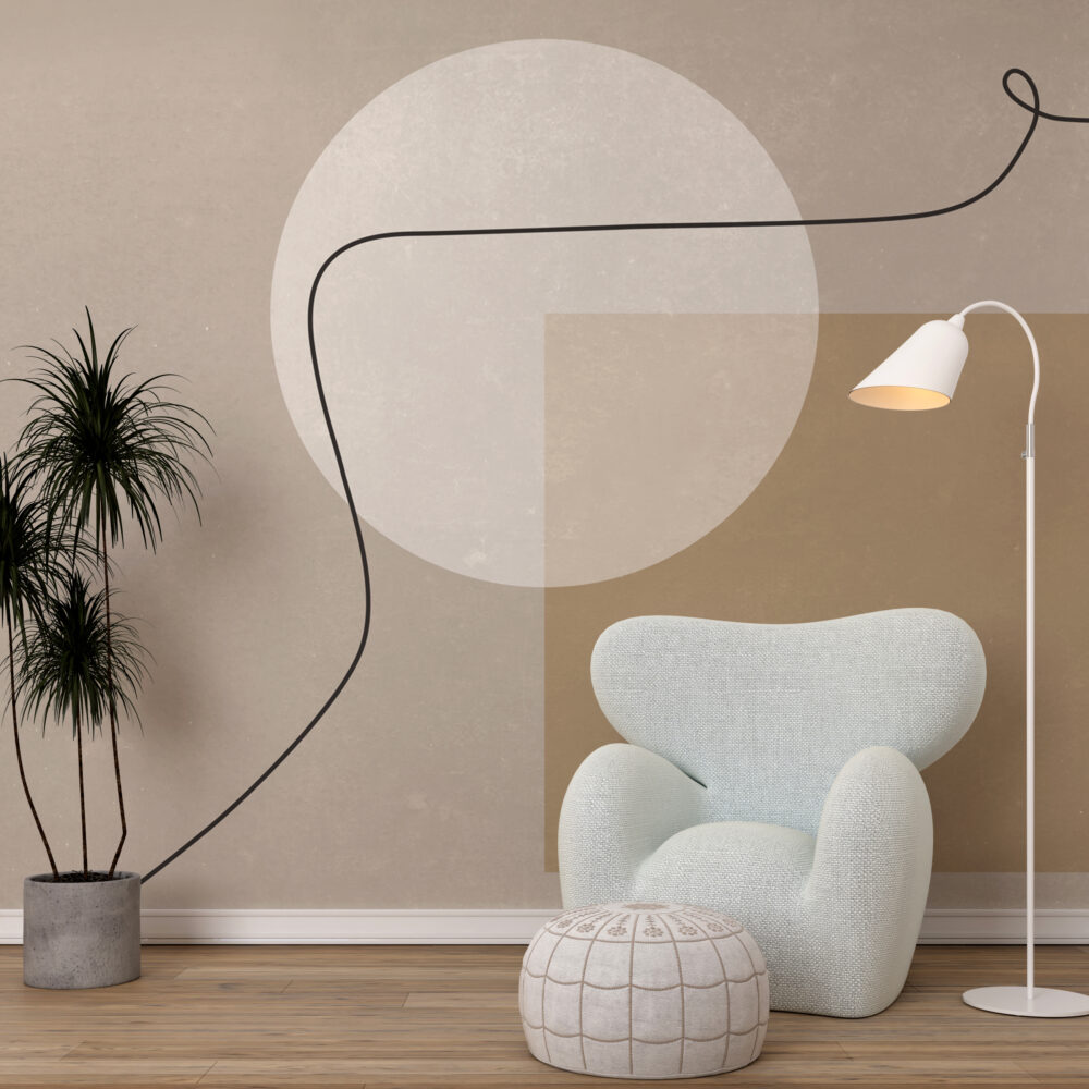 Beige Mid Century Shapes Wallpaper : Neutral Circle Line Mural - View 6