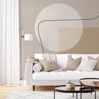Beige Mid Century Shapes Wallpaper : Neutral Circle Line Mural - View 3