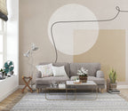Beige Mid Century Shapes Wallpaper : Neutral Circle Line Mural - View 5