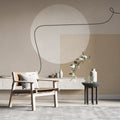 Beige Mid Century Shapes Wallpaper : Neutral Circle Line Mural
