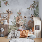 Woodland Babies Wallpaper : Watercolor Deer And Squirrel Mural - View 6