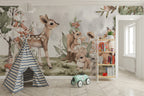 Woodland Babies Wallpaper : Watercolor Deer And Squirrel Mural