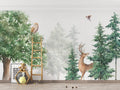 Watercolor Woodland Deer Wallpaper : Misty Forest Animals Mural