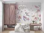 Pink Dandelion Wallpaper : Watercolor Floating Seeds Mural - View 6