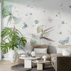 Green Dandelion Wallpaper : Watercolor Butterfly Seeds Mural
